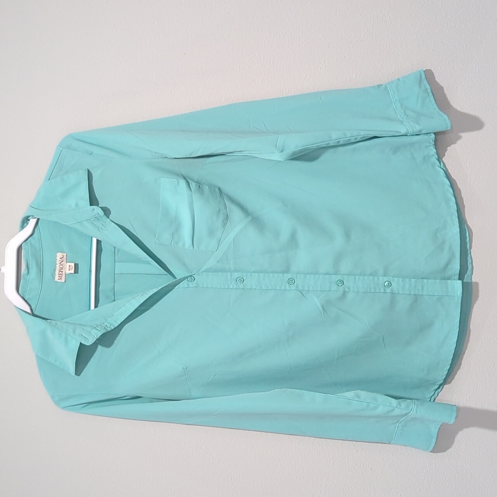 Teal button down shirt